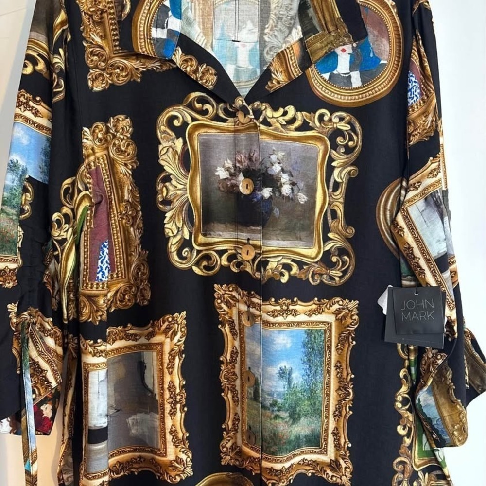 NWT John Mark petite large museum art button up shirt wire collar